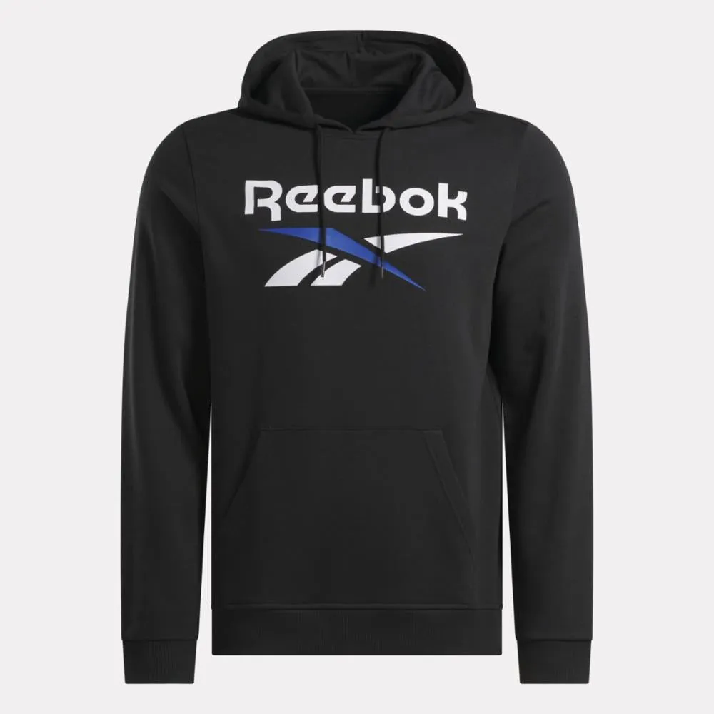 Reebok Apparel Men Reebok Identity Fleece Stacked Logo Pullover Hoodie BLACK/BOUNDLESS BLUE sold by Reebok product image thumbnail 4