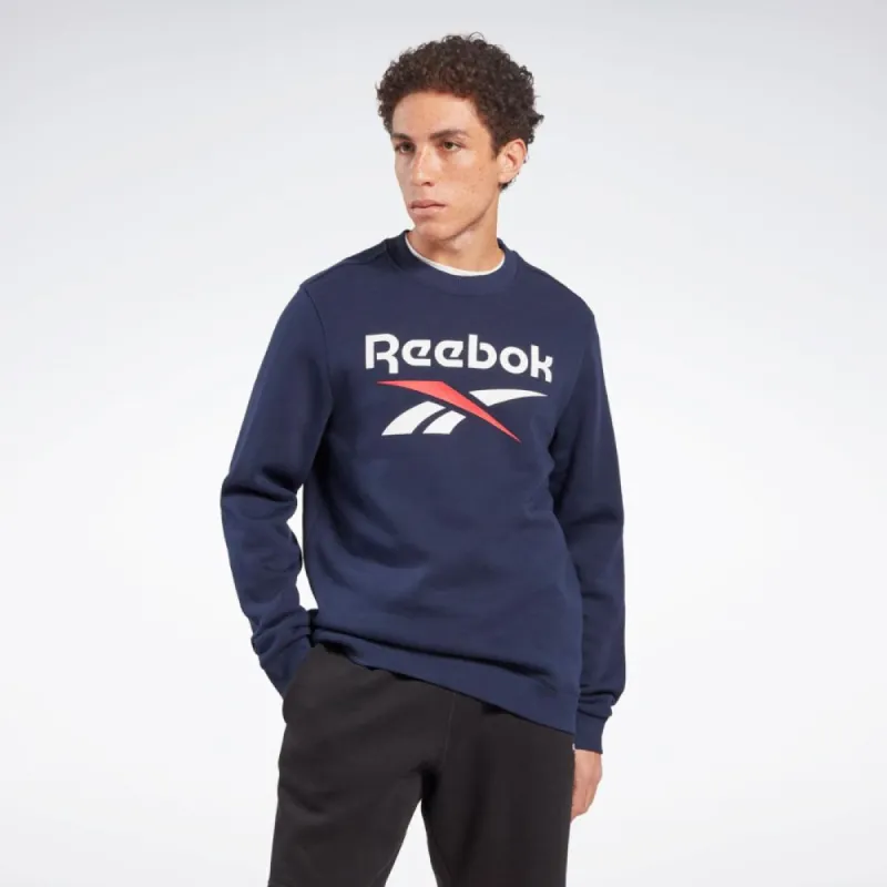 Reebok Apparel Men Reebok Identity Fleece Stacked Logo Sweatshirt VECTOR NAVY sold by Reebok