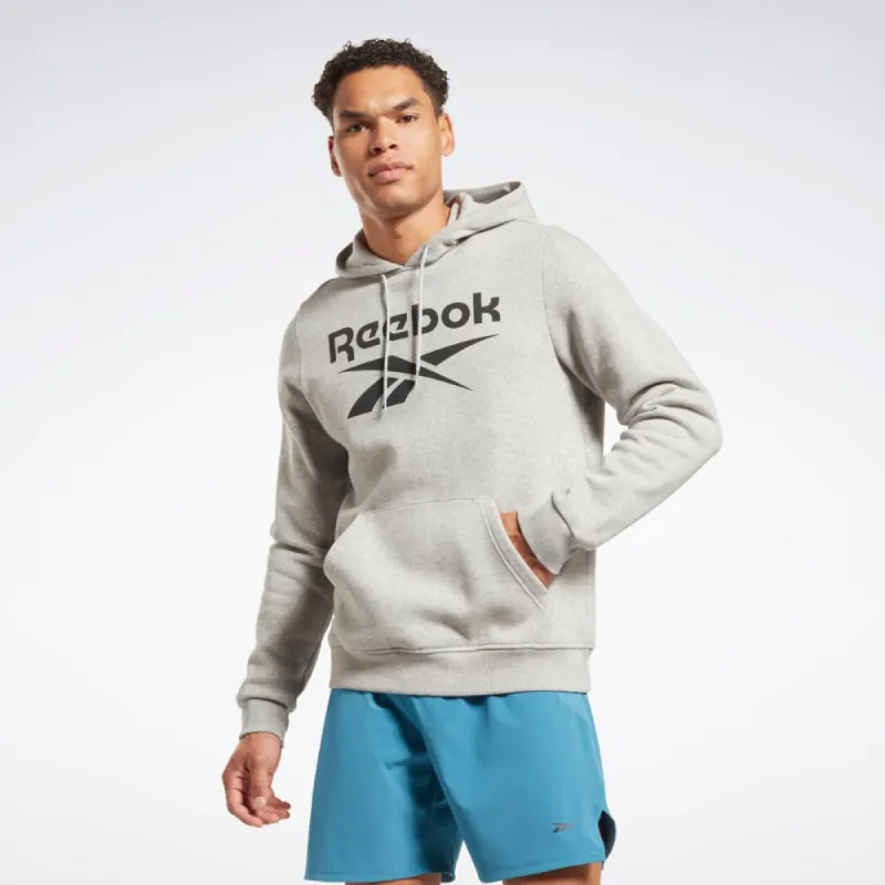 Reebok Apparel Men Reebok Identity Fleece Stacked Logo Pullover Hoodie MGREYH sold by Reebok