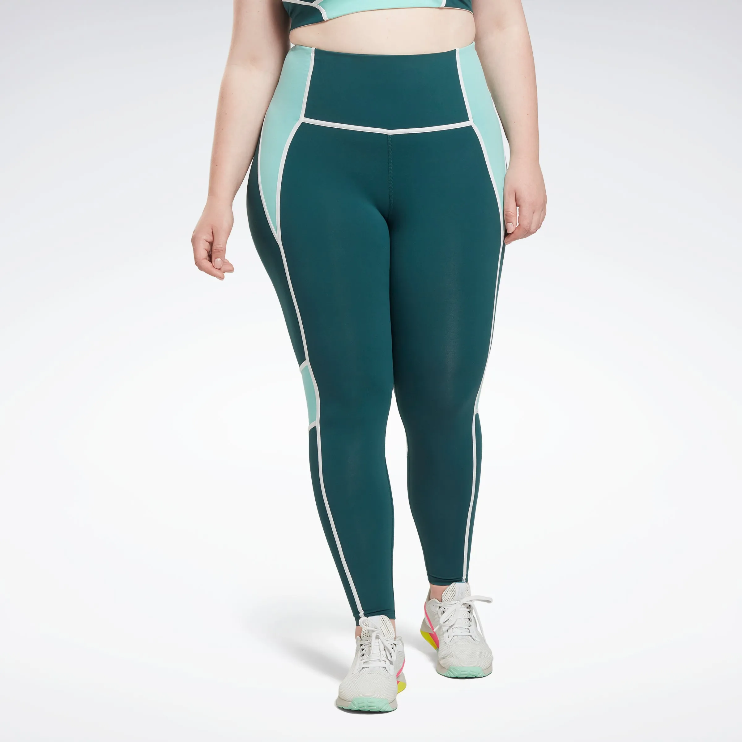 Reebok Apparel Women Lux High-Waisted Colorblock Leggings (Plus Size) Forgrn sold by Reebok
