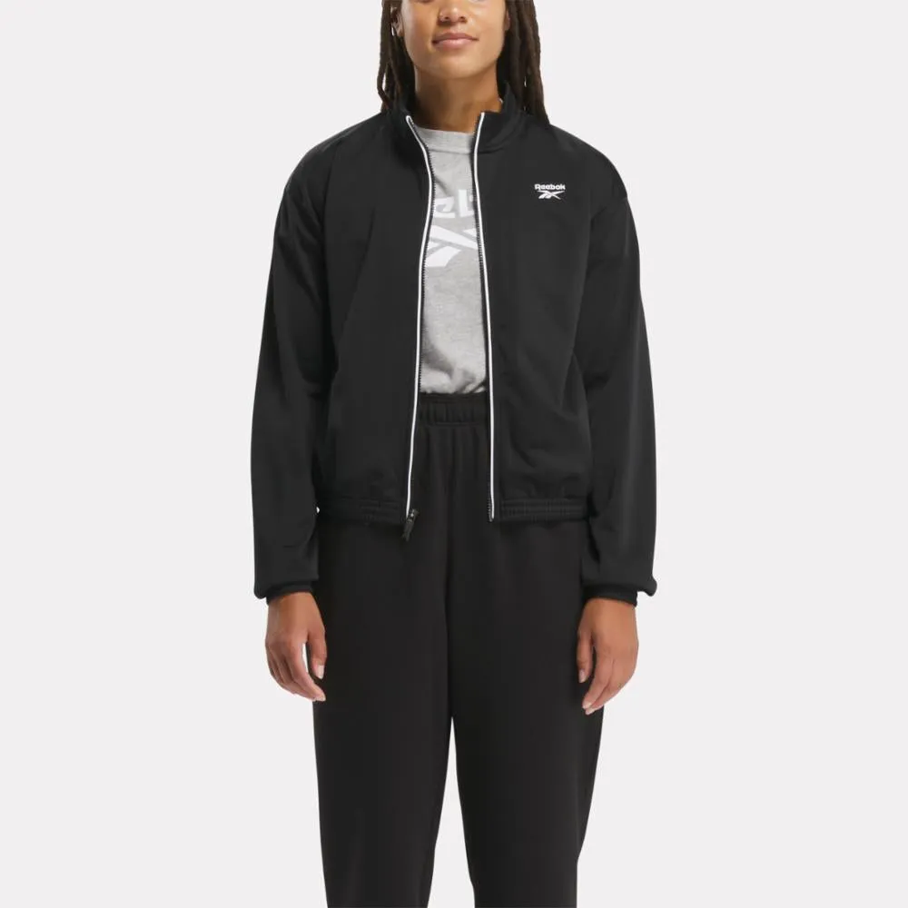 Reebok Apparel Women Reebok Identity Back Vector Tricot Track Jacket BLACK sold by Reebok