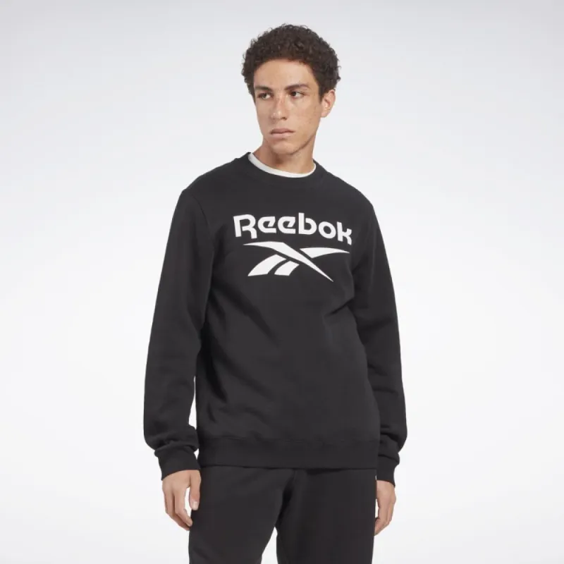 Reebok Apparel Men Reebok Identity Fleece Stacked Logo Crew Sweatshirt BLACK sold by Reebok
