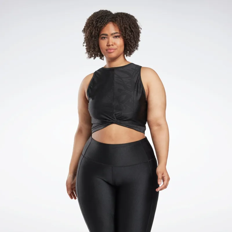 Reebok Apparel Women Shiny Yoga Scribble Crop Tank Top (Plus Size) Black sold by Reebok