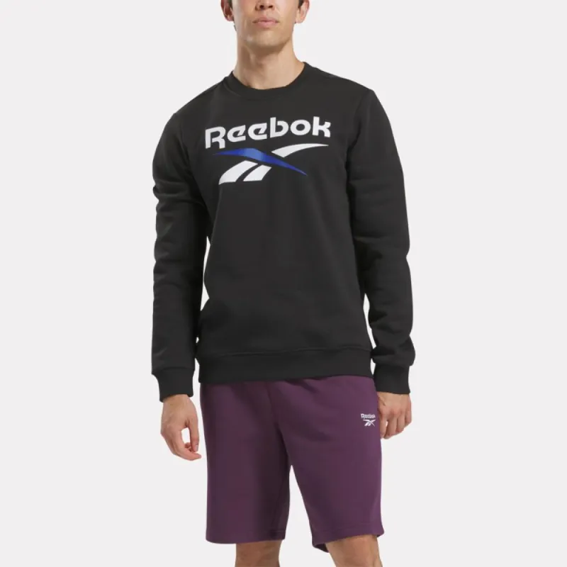 Reebok Apparel Men Reebok Identity Fleece Stacked Logo Crew Sweatshirt BLACK/BOUNDLESS BLUE sold by Reebok