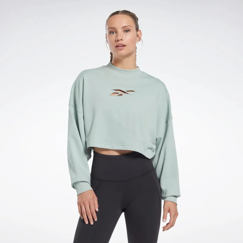 Reebok Apparel Women Studio Vector Knit Crew Sweatshirt SEAGRY made by Reebok