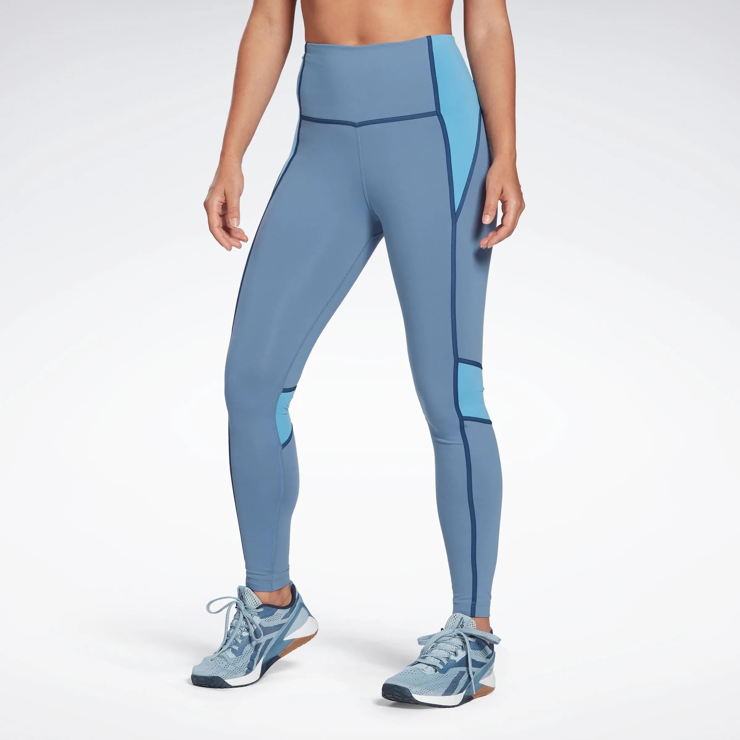 Reebok Apparel Women Lux High-Waisted Colorblock Leggings BLUSLA sold by Reebok