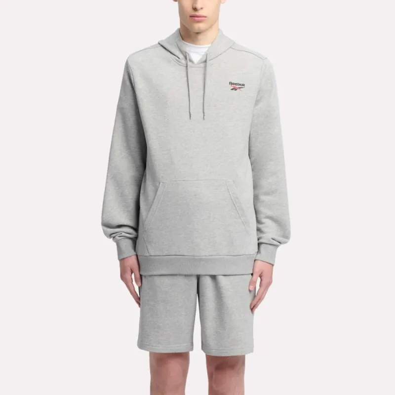 Reebok Apparel Men Reebok Identity Small Logo Hoodie MEDIUM GREY HEATHER/VECTOR RED made by Reebok