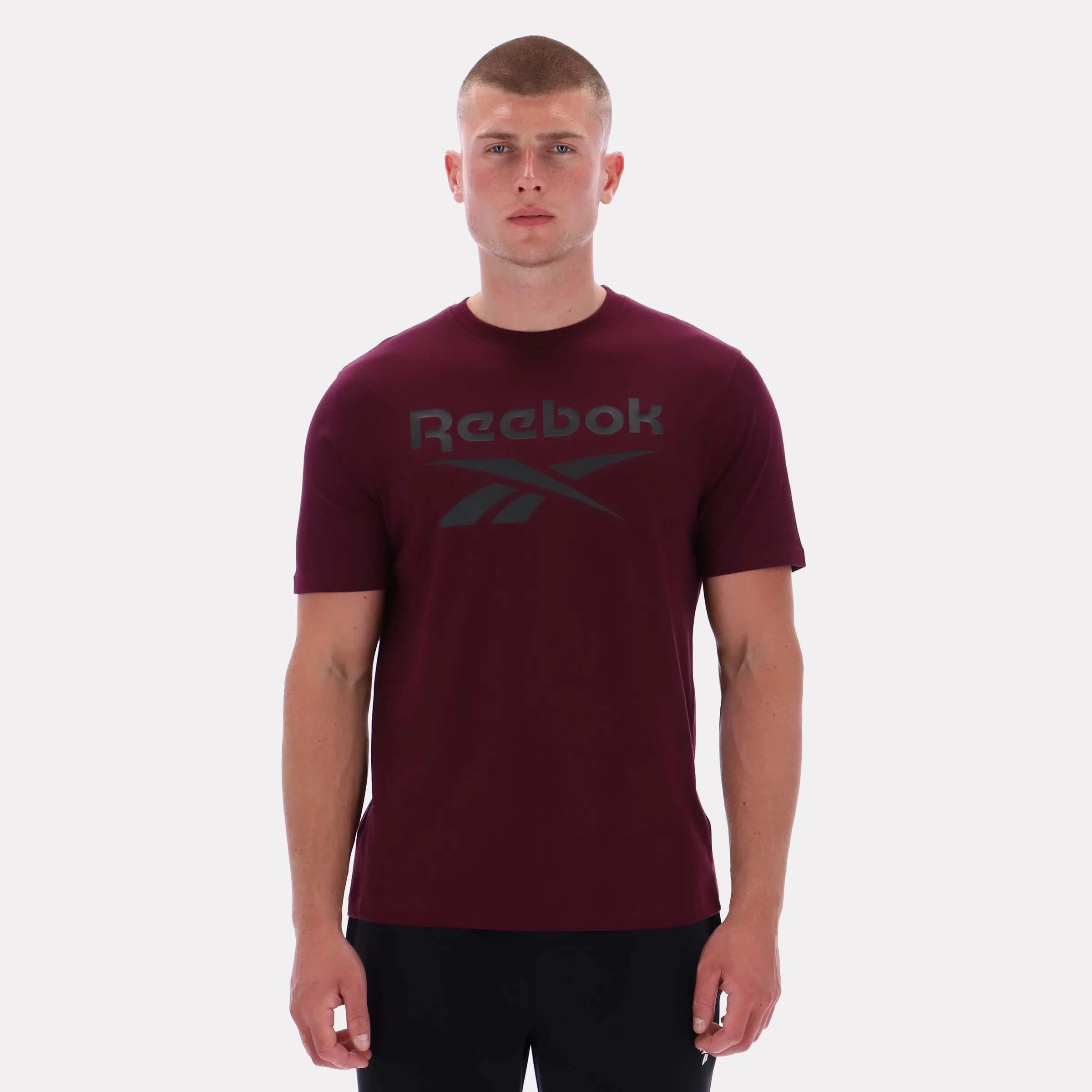 Reebok Apparel Men Big Logo Crewneck Short Sleeve Tee BLACK CHERRY sold by Reebok