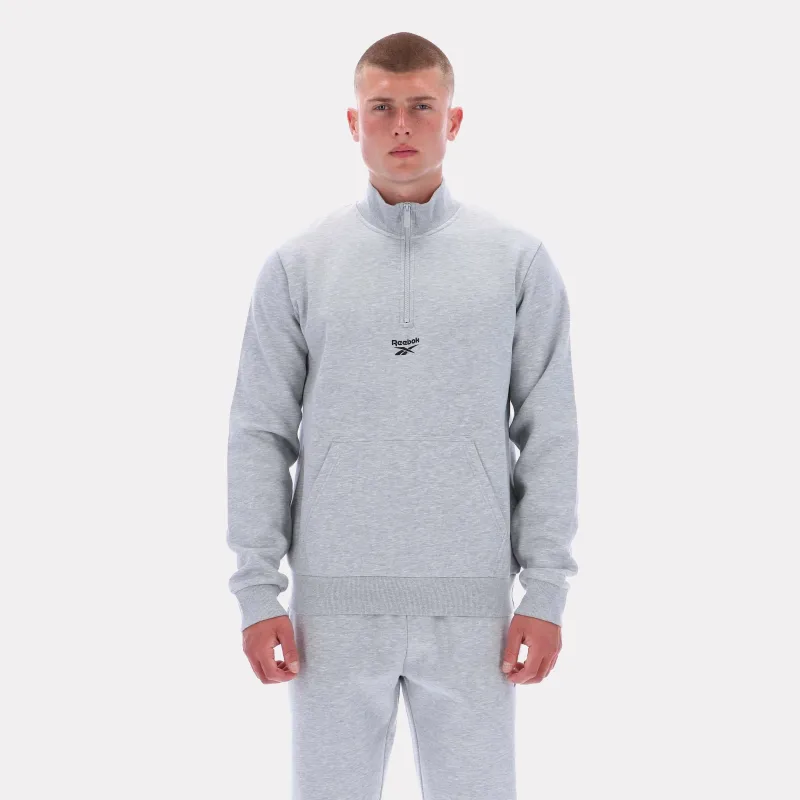 Reebok Apparel Men Reebok Quarter-Zip Sweatshirt LIGHT GREY MARL sold by Reebok
