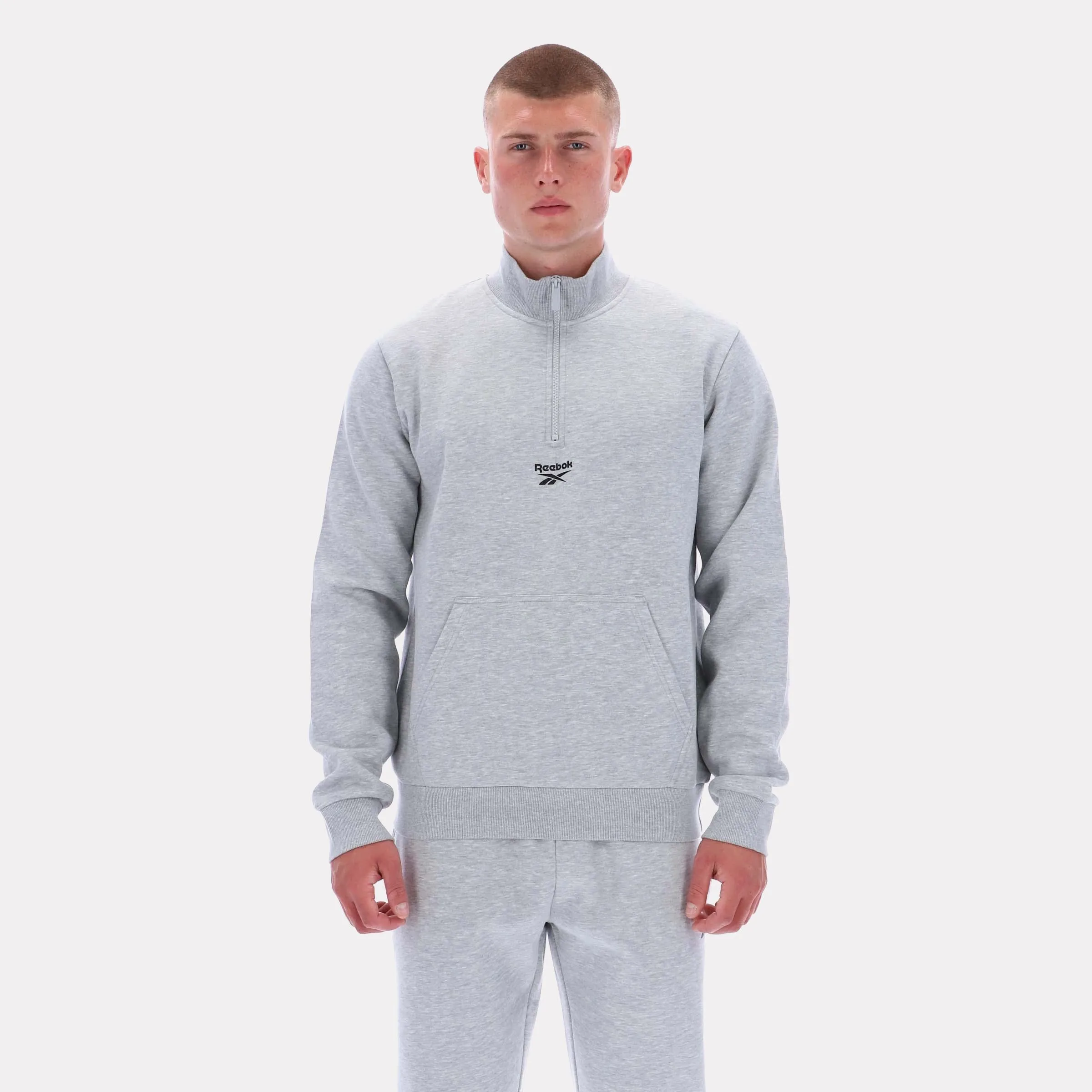 Reebok Apparel Men Reebok Quarter-Zip Sweatshirt LIGHT GREY MARL sold by Reebok