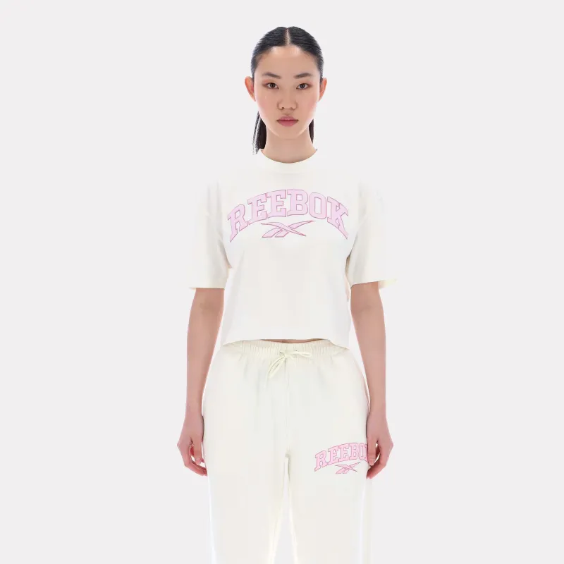 Reebok Apparel Women Varsity Logo Cropped T-Shirt VINTAGE CHALK sold by Reebok