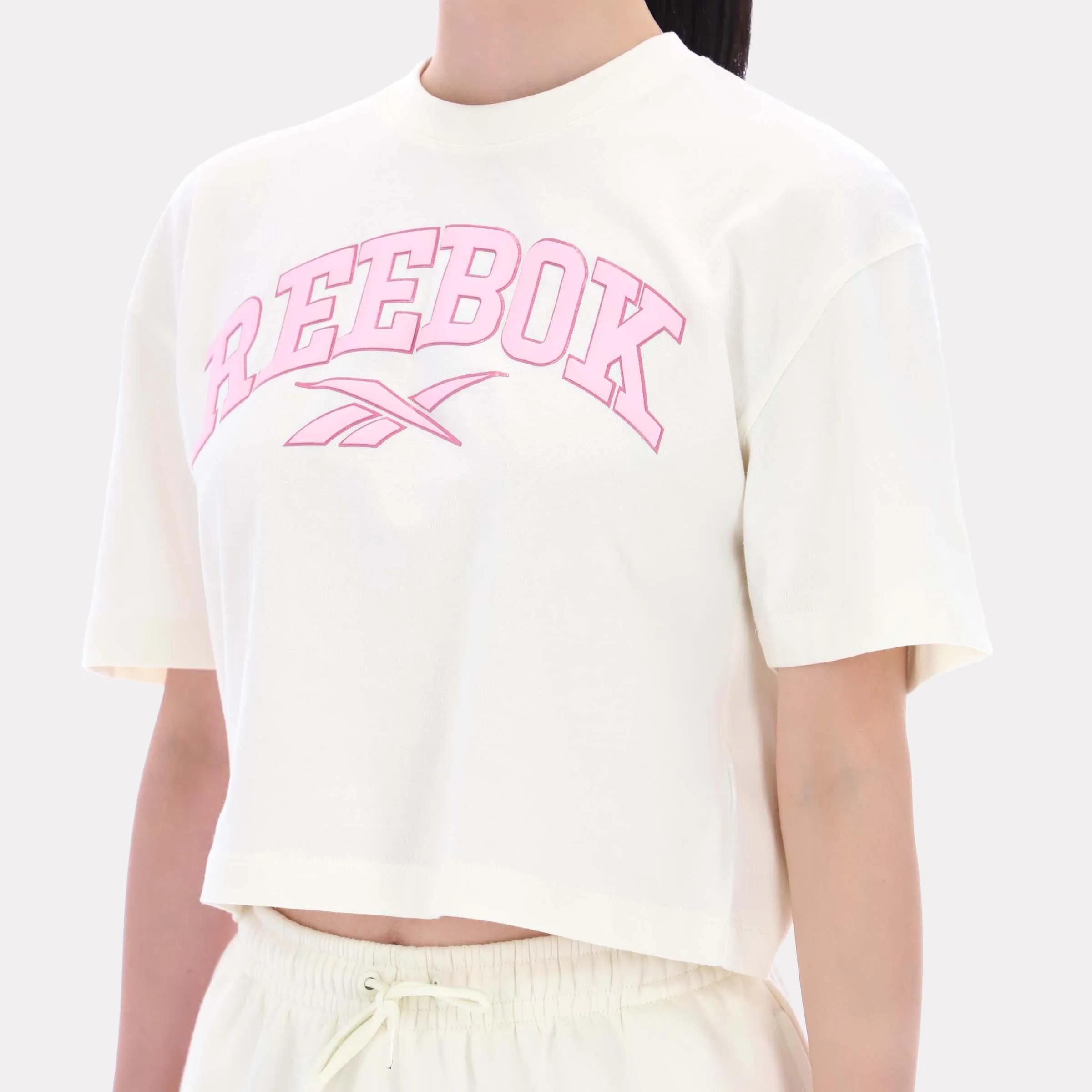 Reebok Apparel Women Varsity Logo Cropped T-Shirt VINTAGE CHALK sold by Reebok product image thumbnail 4
