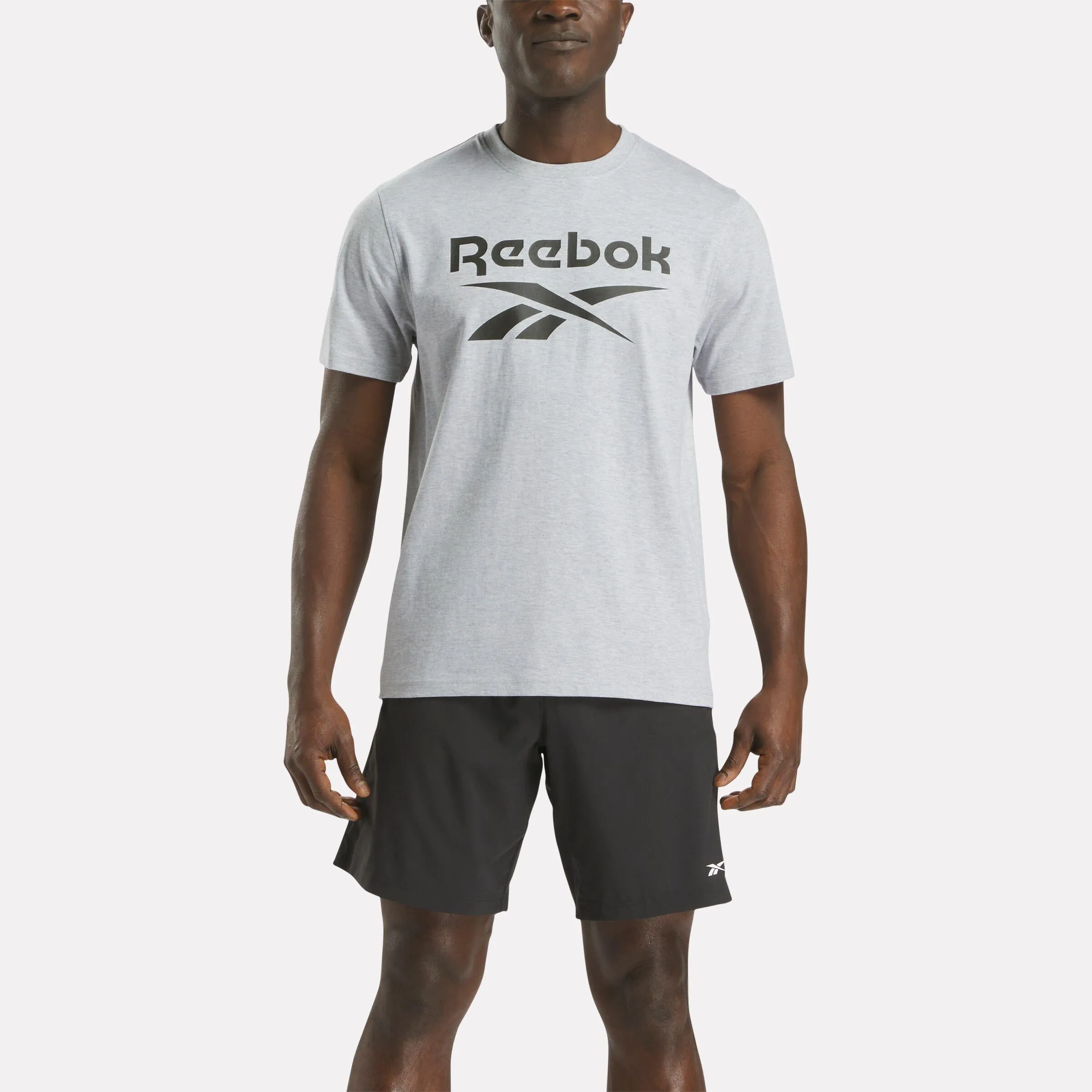 Reebok Apparel Men Big Logo Crewneck Short Sleeve Tee LIGHT GREY MARL sold by Reebok
