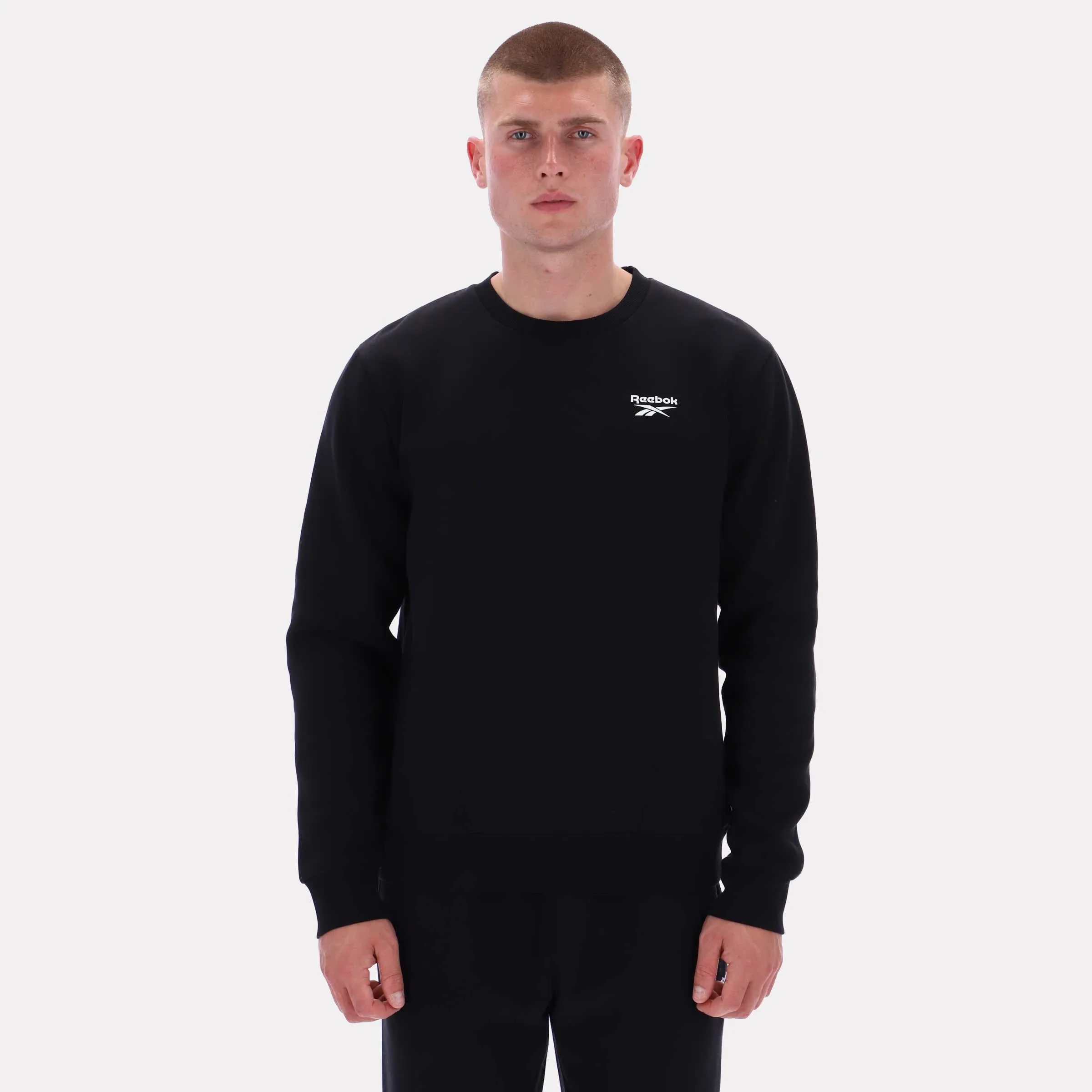 Reebok Apparel Men Essential Logo Crewneck Sweatshirt BLACK sold by Reebok
