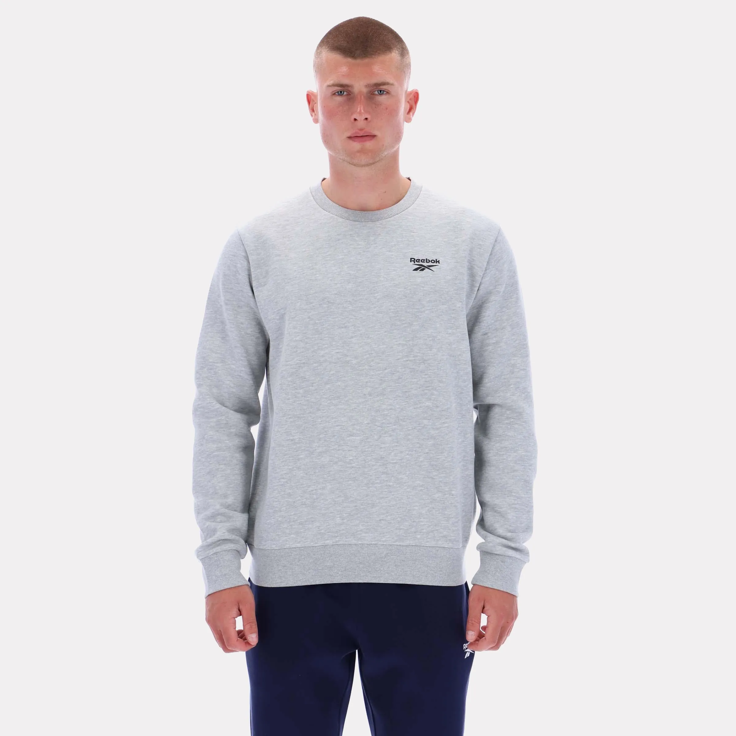 Reebok Apparel Men Essential Logo Crewneck Sweatshirt LIGHT GREY MARL sold by Reebok