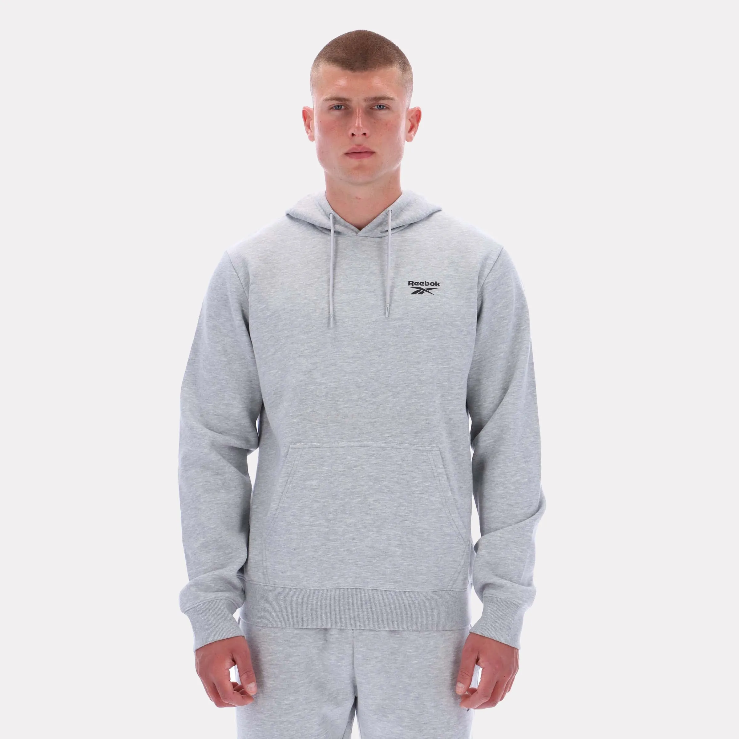 Reebok Apparel Men Essential Logo Hoodie LIGHT GREY MARL sold by Reebok