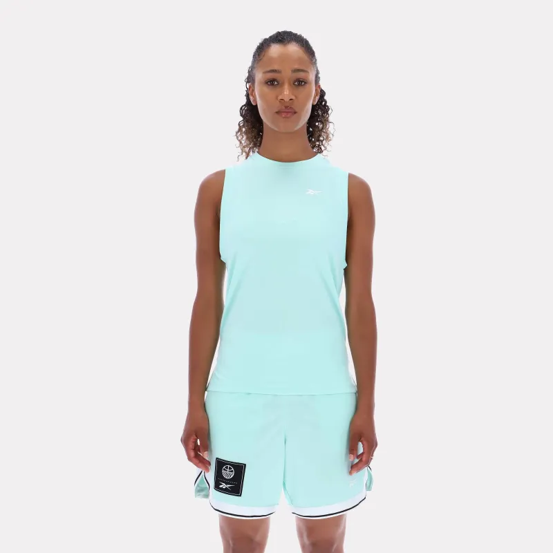 Reebok Apparel Women Basketball Ready Mesh Tank GLITCH AQUA sold by Reebok