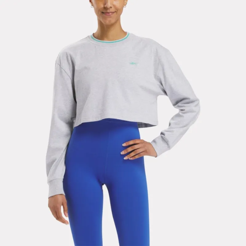 Reebok Apparel Women Team Long Sleeve Crop Top LIGHT GREY HEATHER sold by Reebok
