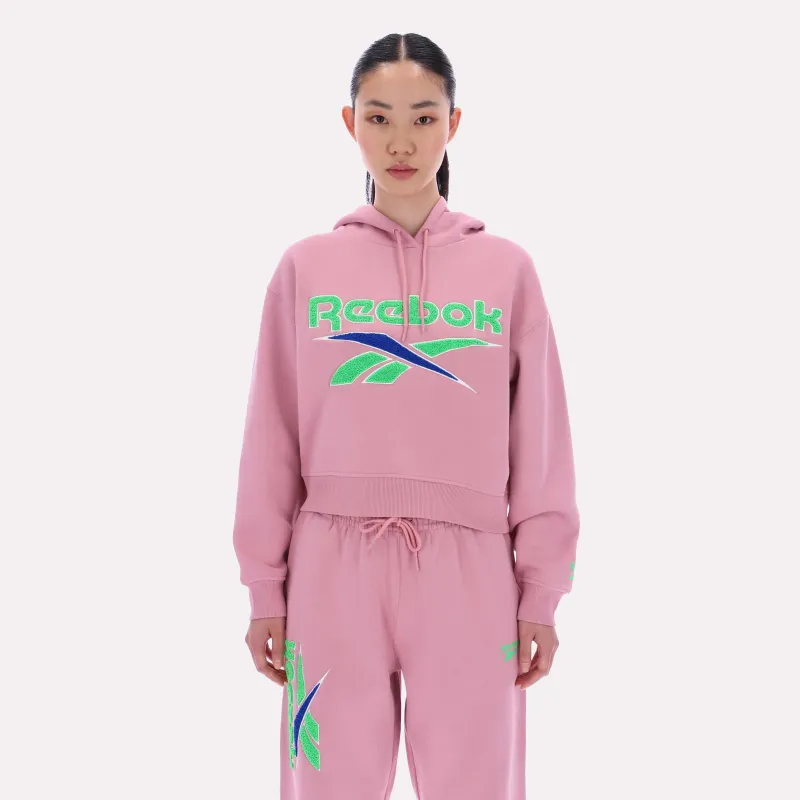 REEBOK APPAREL WOMEN Triple Boucle Logo Hoodie DUSTY ROSE made by Reebok