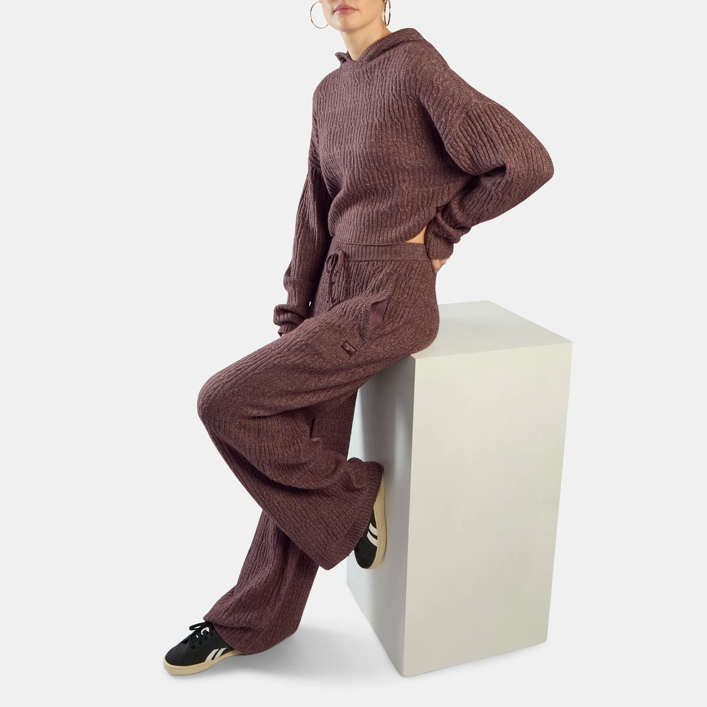 REEBOK APPAREL WOMEN Elevated Cable Knit Hoodie DARK COCOA sold by Reebok product image thumbnail 2
