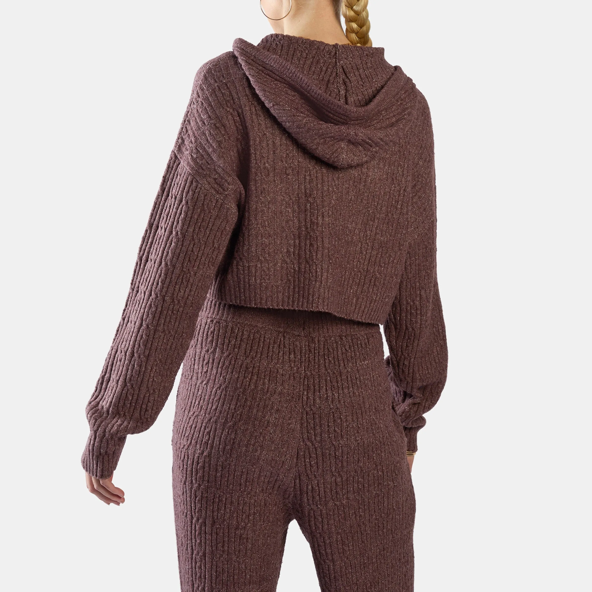 REEBOK APPAREL WOMEN Elevated Cable Knit Hoodie DARK COCOA sold by Reebok product image thumbnail 3