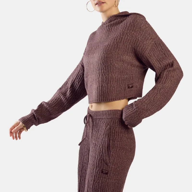 REEBOK APPAREL WOMEN Elevated Cable Knit Hoodie DARK COCOA made by Reebok
