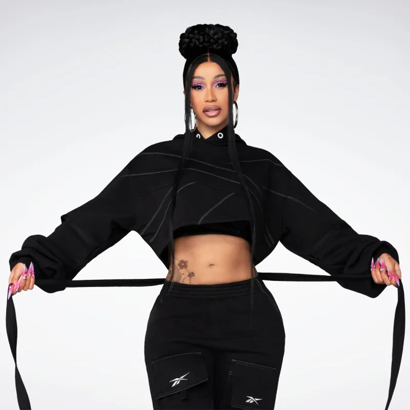 Reebok Apparel Women Cardi B Knit Hoodie Black/Black made by Reebok