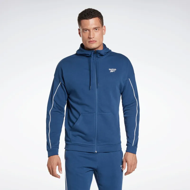 Reebok Apparel Men Workout Ready Piping Zip-Up Sweatshirt Batblu sold by Reebok