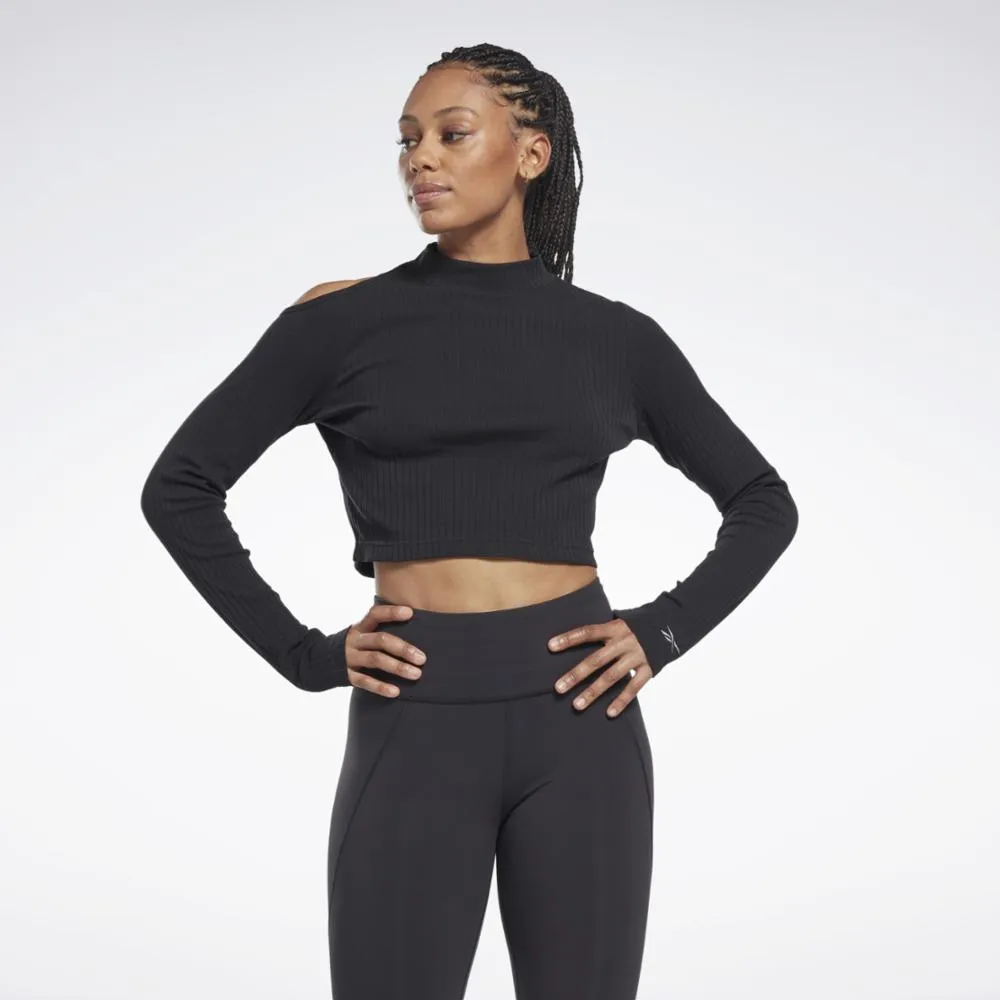 Reebok Apparel Women Yoga Cotton Rib Long-Sleeve Top BLACK sold by Reebok