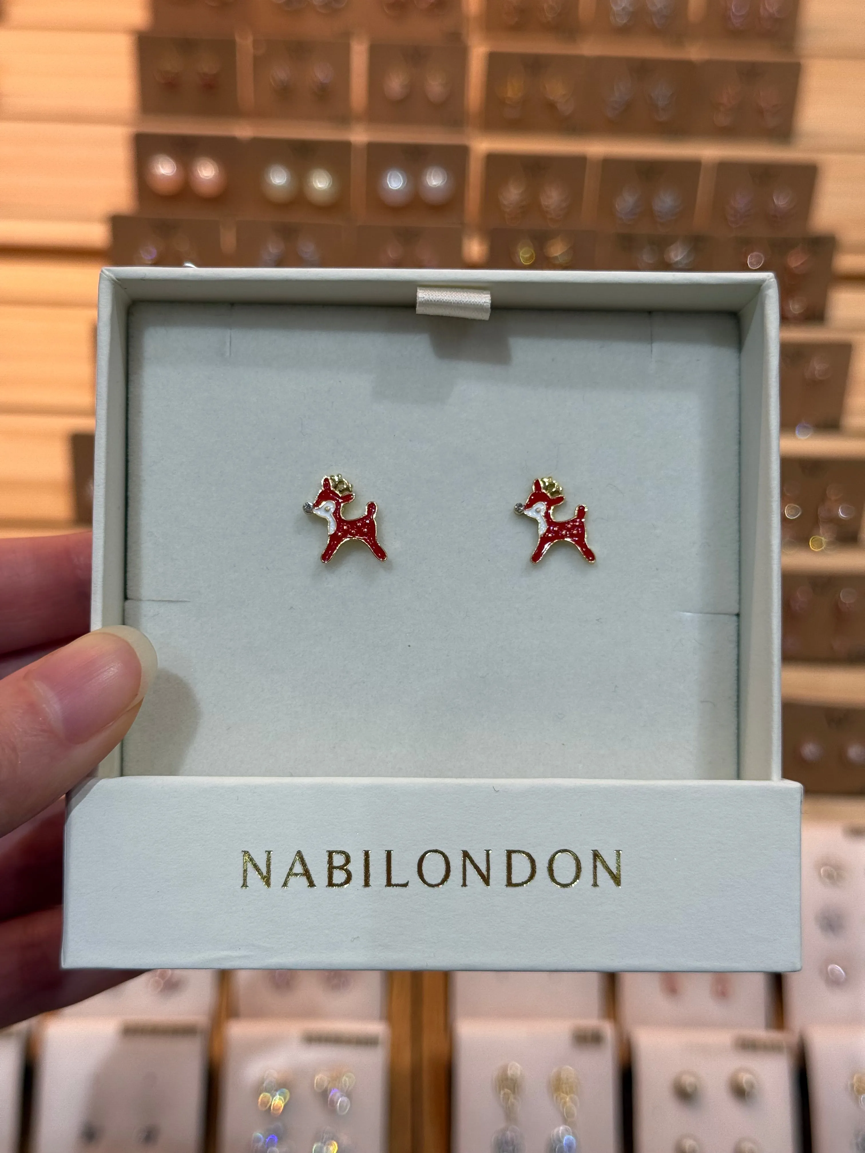 Christmas reindeer cubic earrings sold by NABI LONDON product image thumbnail 4