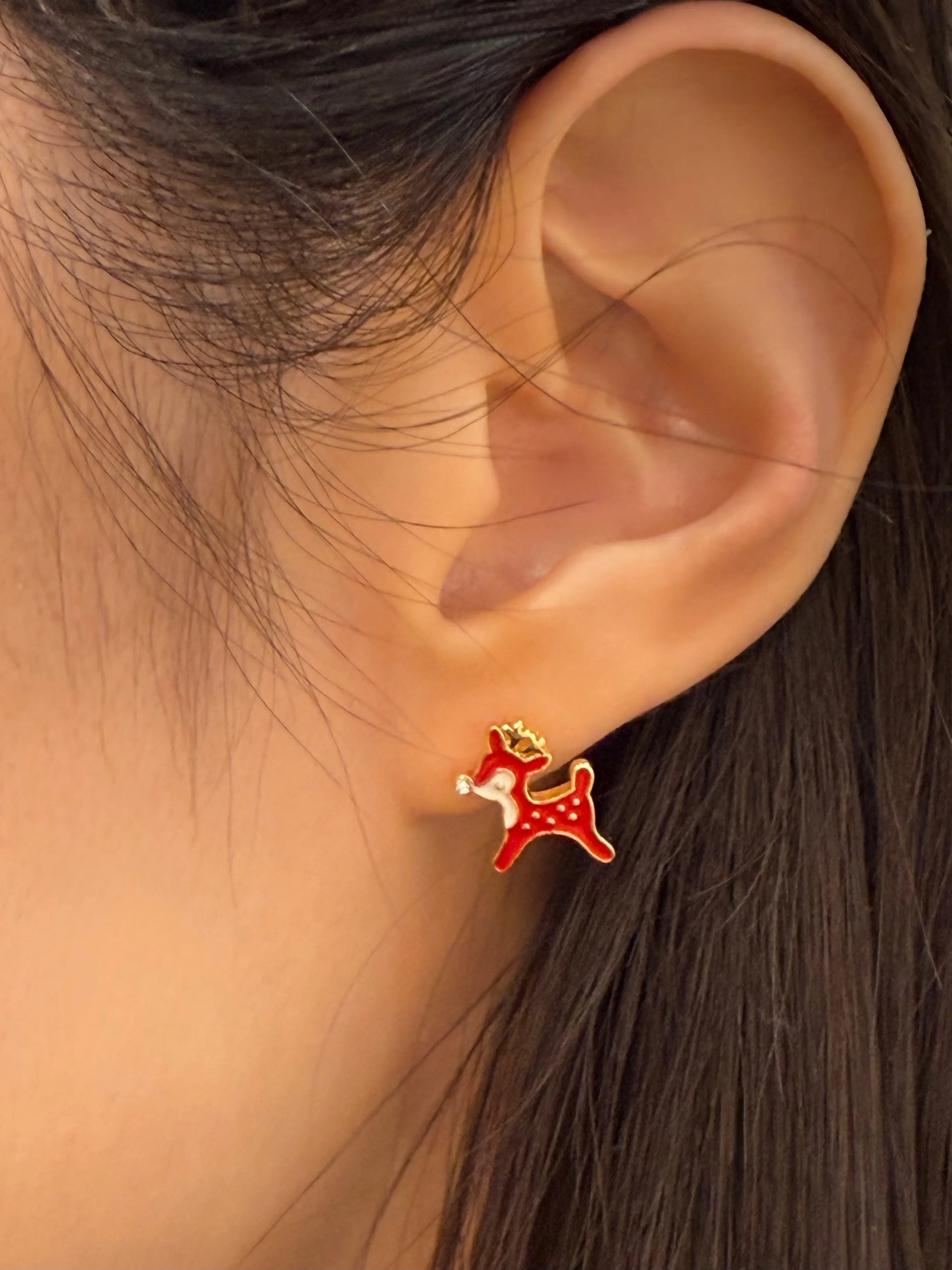Christmas reindeer cubic earrings sold by NABI LONDON product image thumbnail 3
