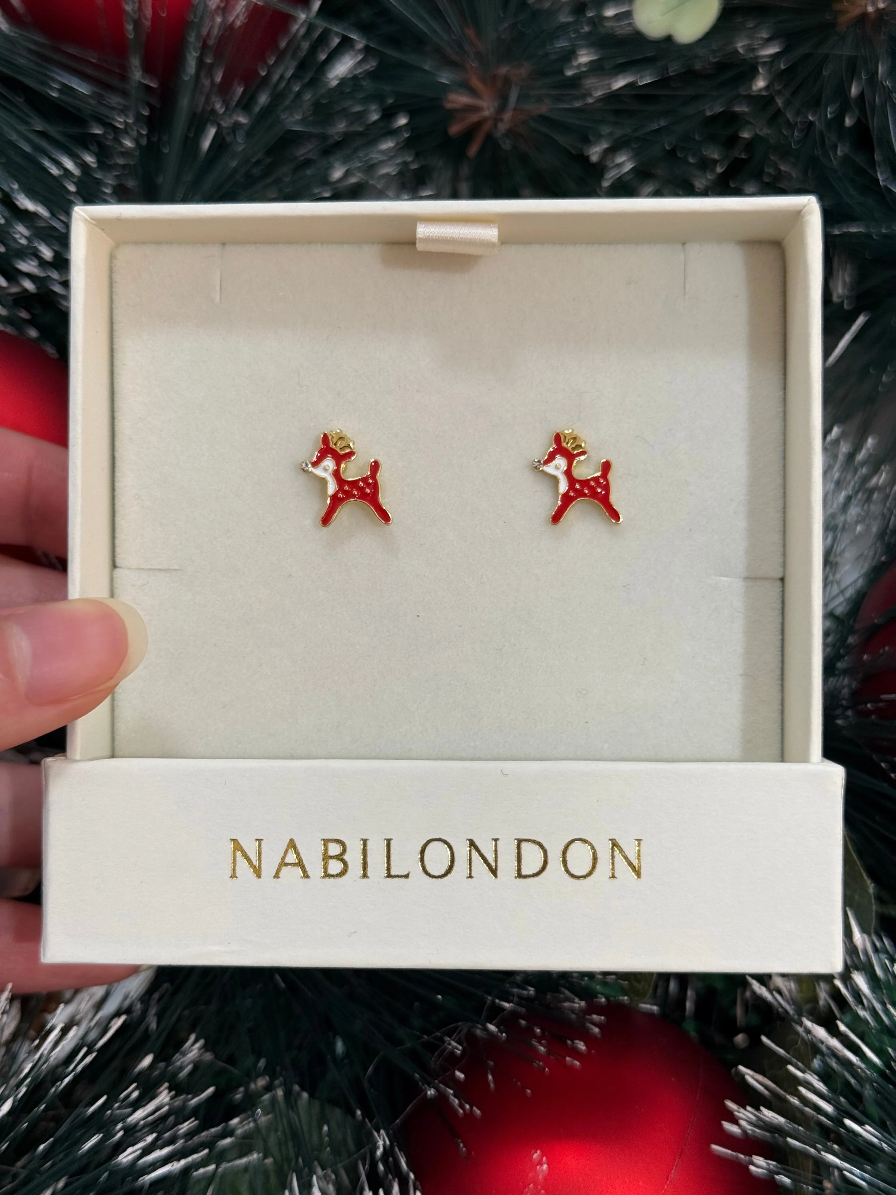 Christmas reindeer cubic earrings sold by NABI LONDON product image thumbnail 5
