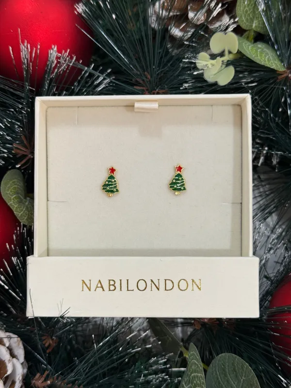 Christmas tinsel baubles tree earrings sold by NABI LONDON