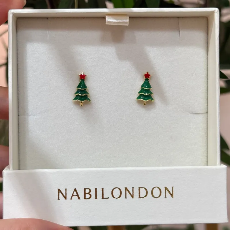 Christmas tree earrings sold by NABI LONDON