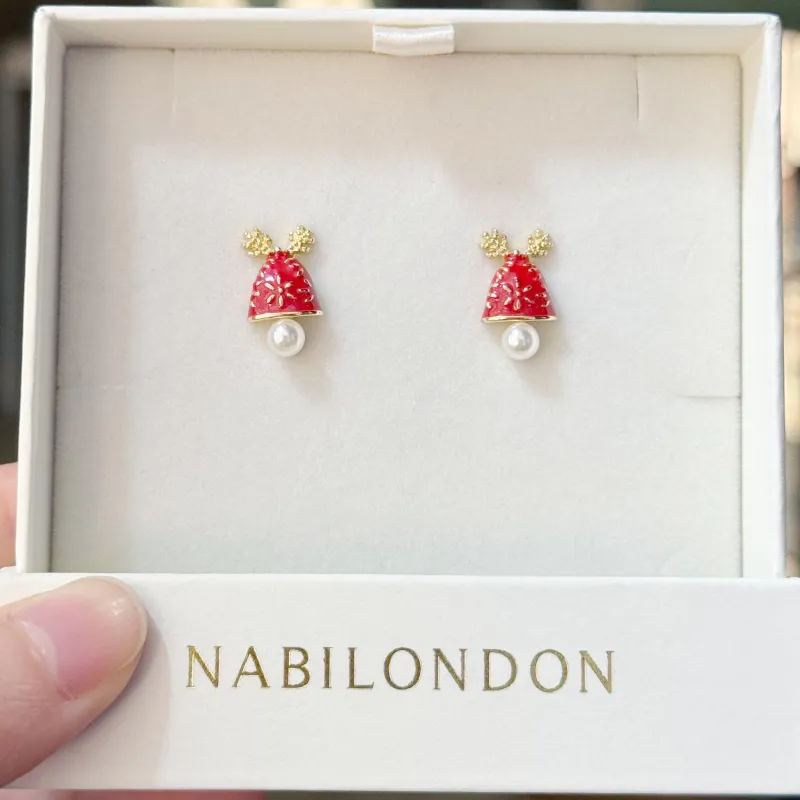 Christmas reindeer pearl bell earrings sold by NABI LONDON