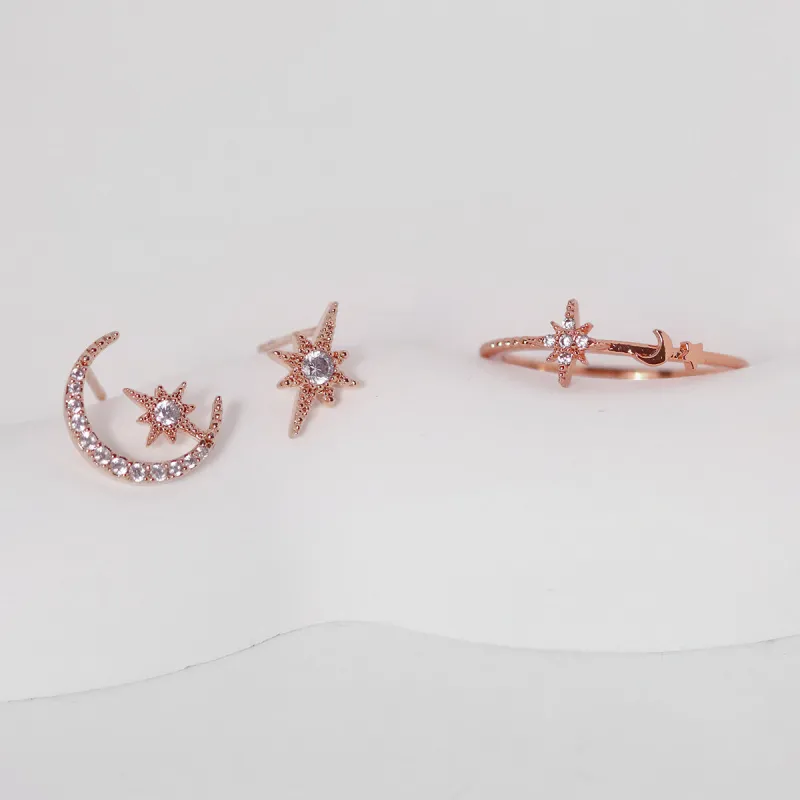 Moon and star set in Rose gold sold by NABI LONDON
