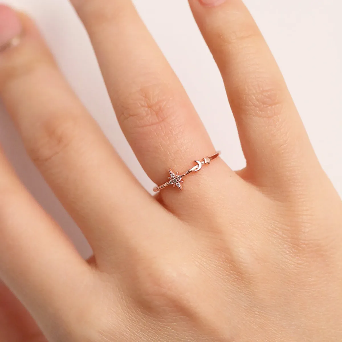 Moonlit Stacking Ring Set in Rose Gold sold by NABI LONDON product image thumbnail 5