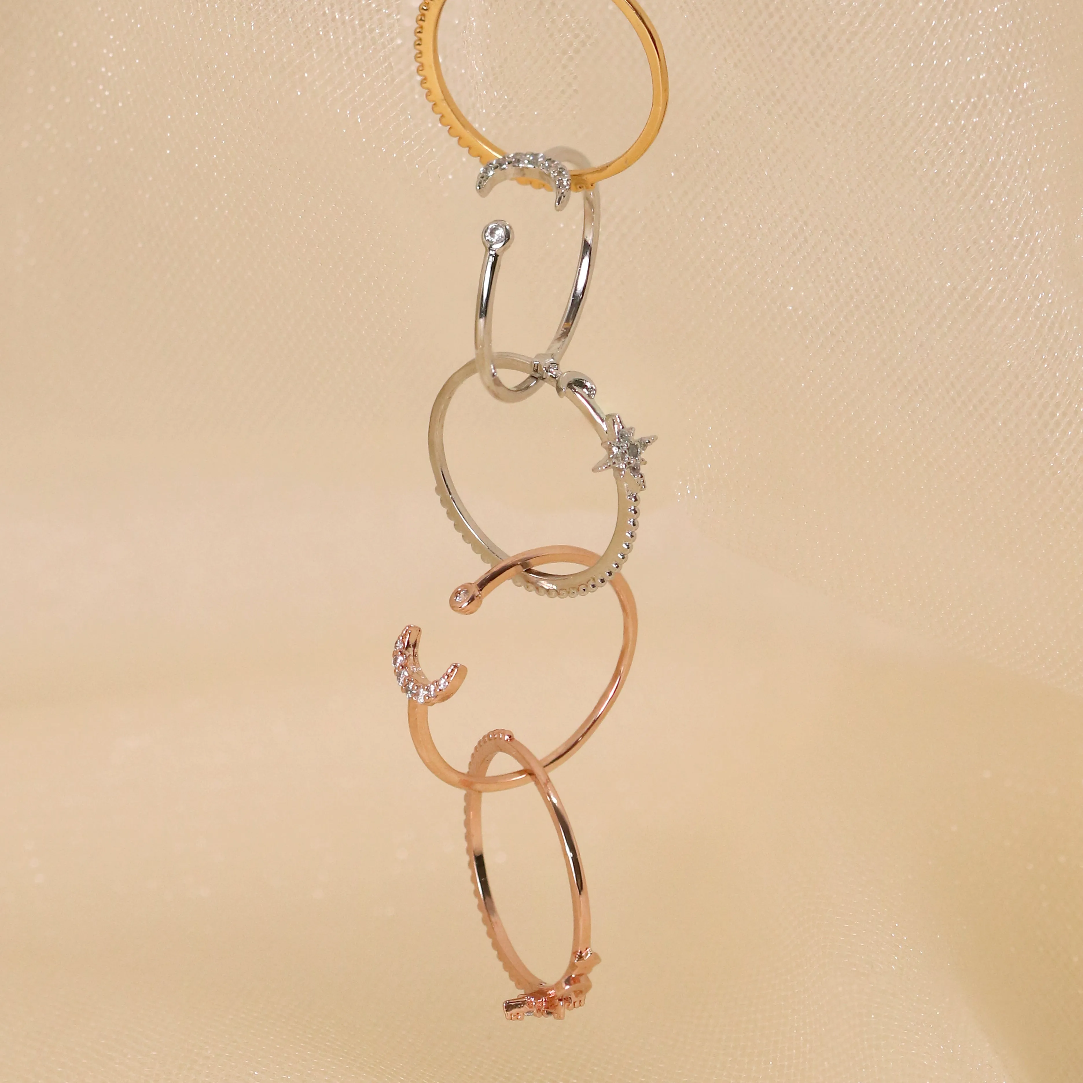 Moonlit Stacking Ring Set in Rose Gold sold by NABI LONDON product image thumbnail 3