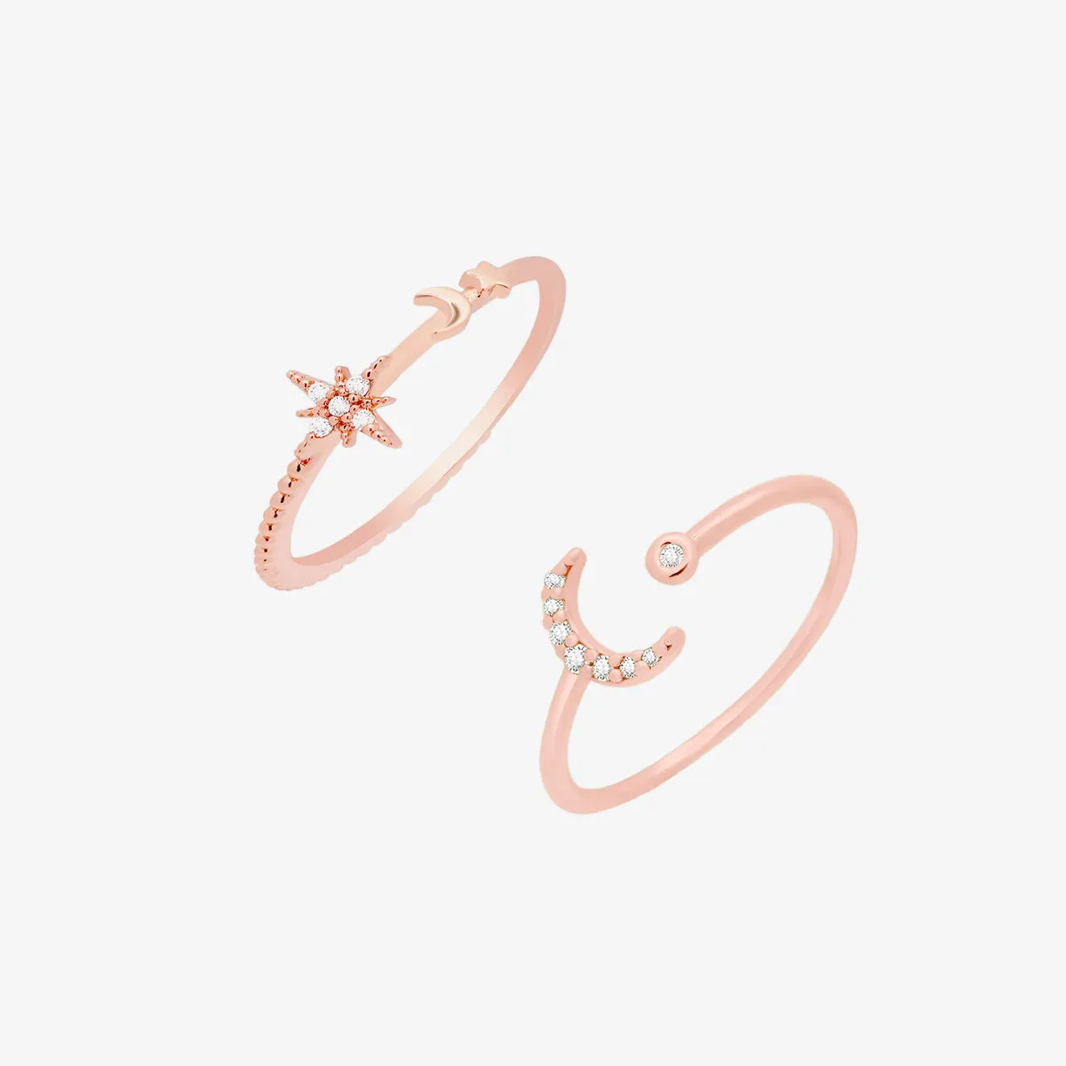 Moonlit Stacking Ring Set in Rose Gold sold by NABI LONDON