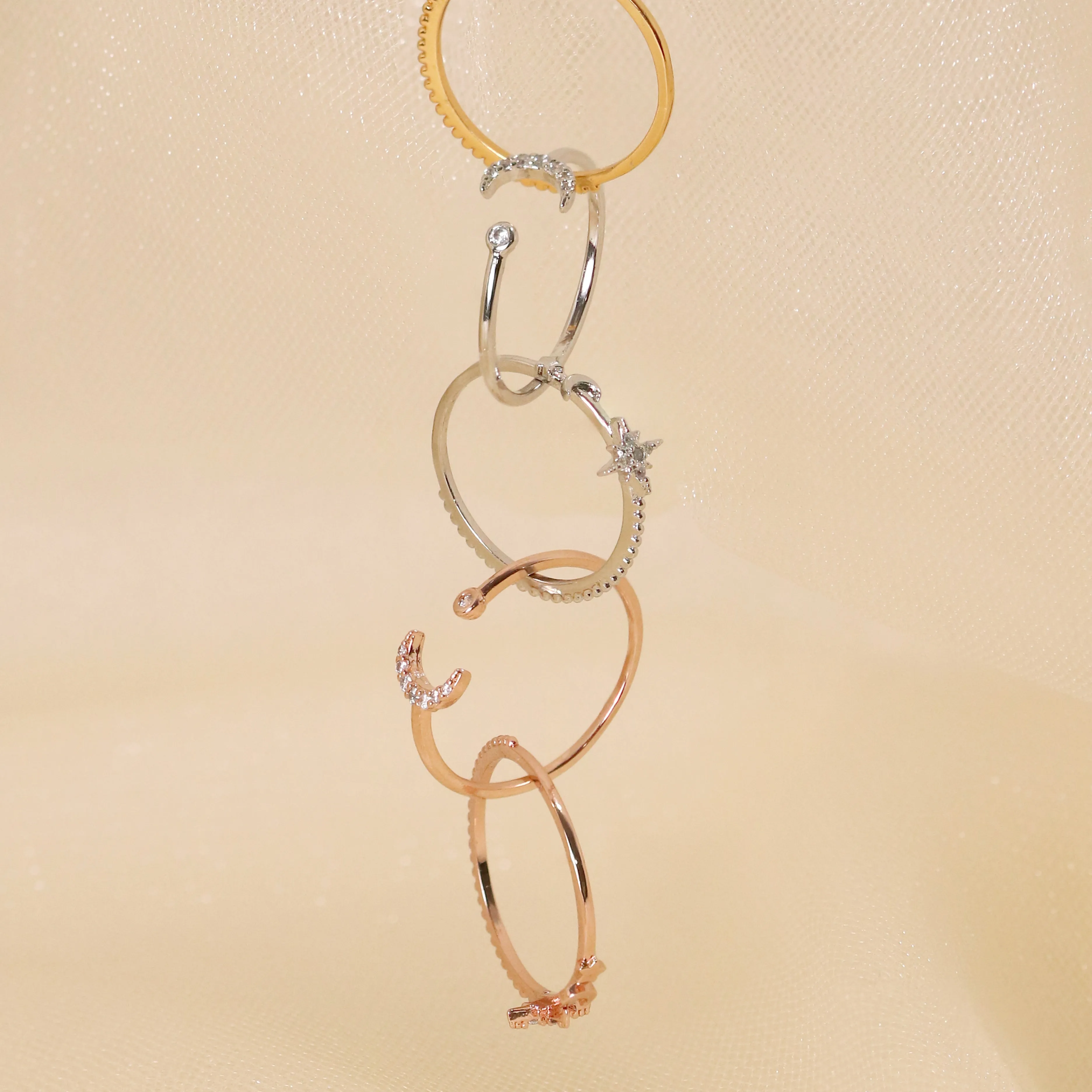 Moonlit Stacking Ring Set in Silver sold by NABI LONDON product image thumbnail 2