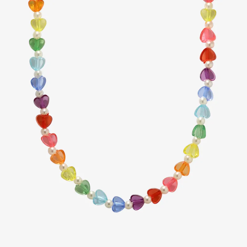 Rainbow hearts pearls beads necklace sold by NABI LONDON