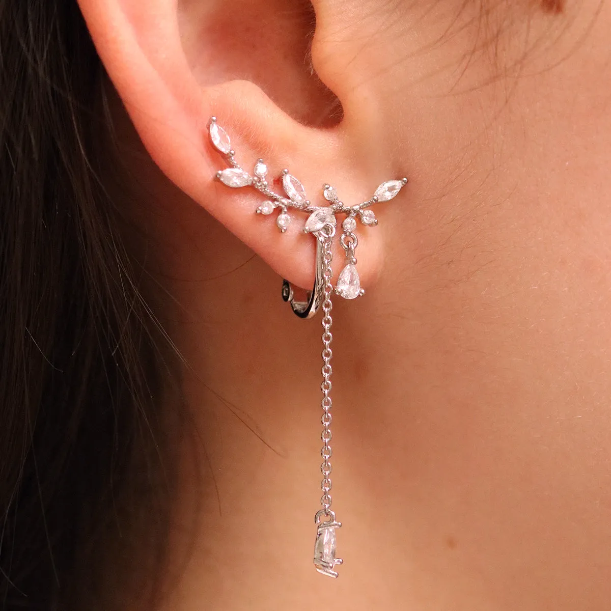 Cubic Leaf Drop Clip On Earrings sold by NABI LONDON product image thumbnail 3