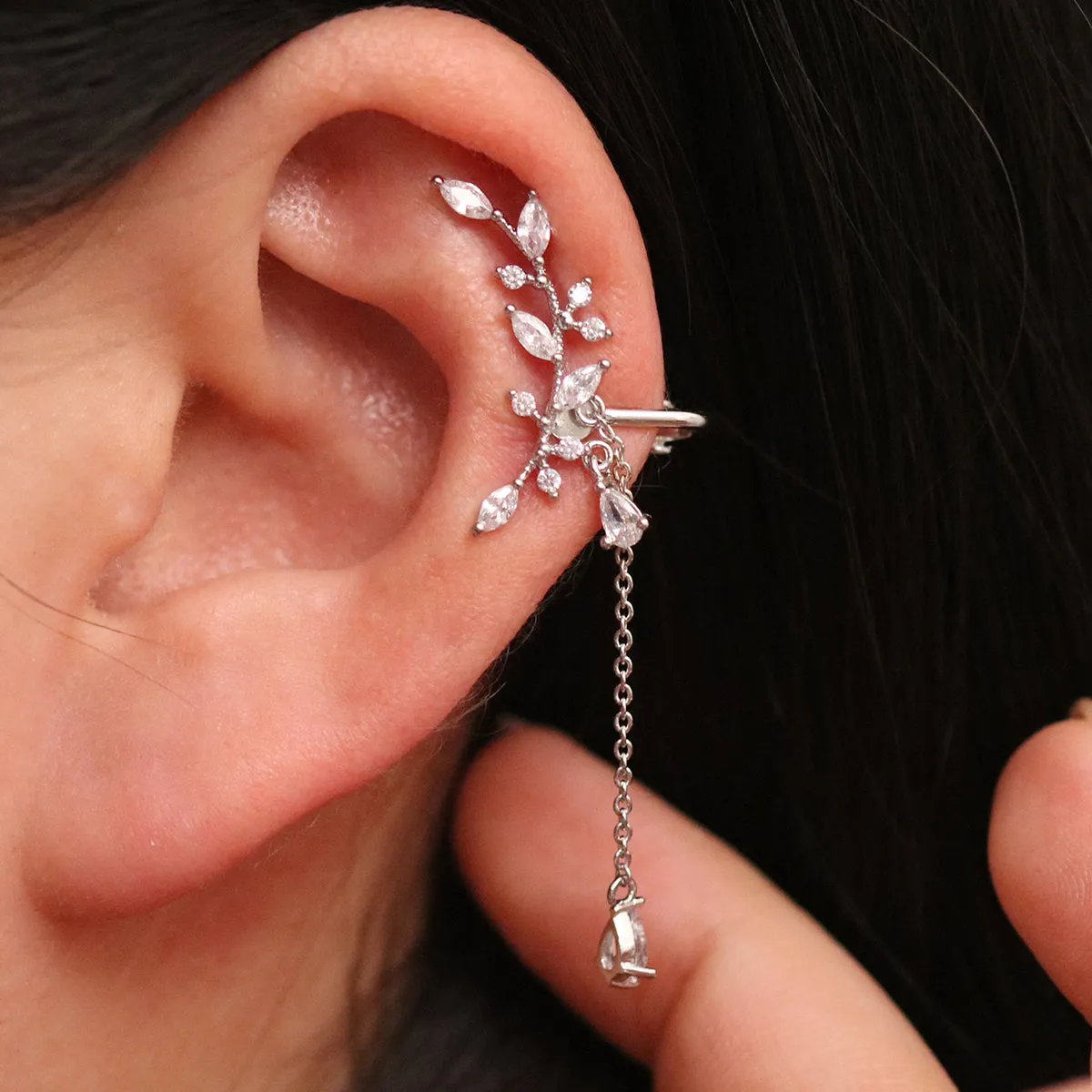 Cubic Leaf Drop Clip On Earrings sold by NABI LONDON product image thumbnail 4