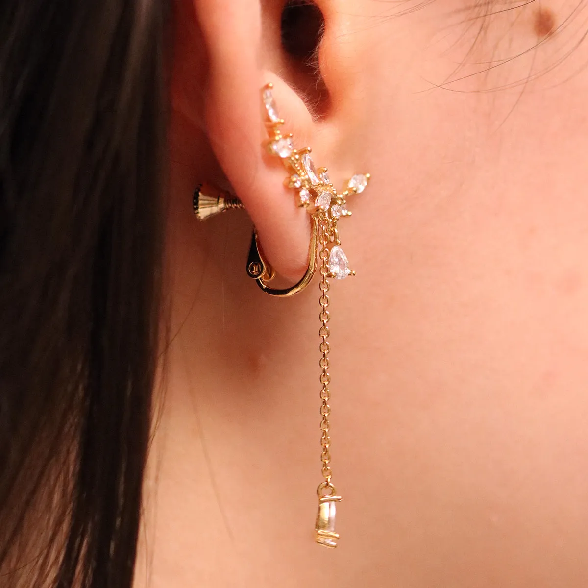 Cubic Leaf Drop Clip On Earrings sold by NABI LONDON product image thumbnail 2