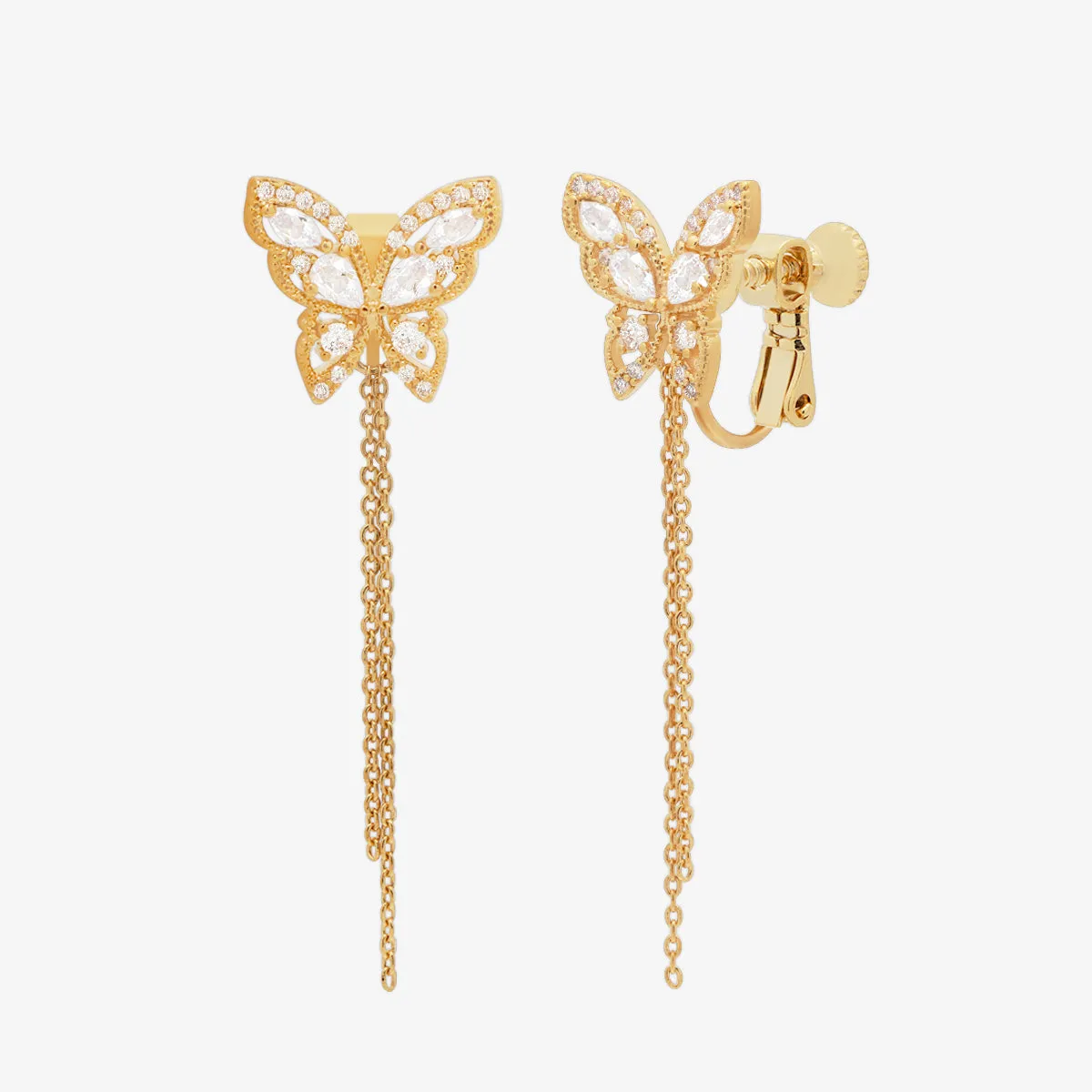 Butterfly Drop Clip On Earrings sold by NABI LONDON