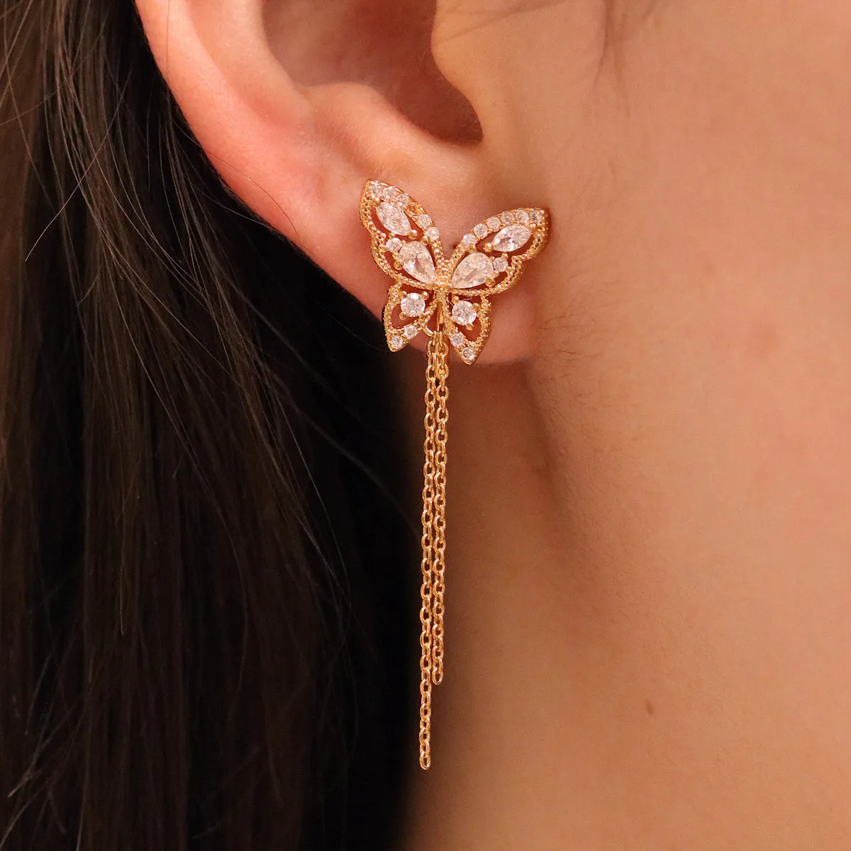 Butterfly Drop Clip On Earrings sold by NABI LONDON product image thumbnail 2
