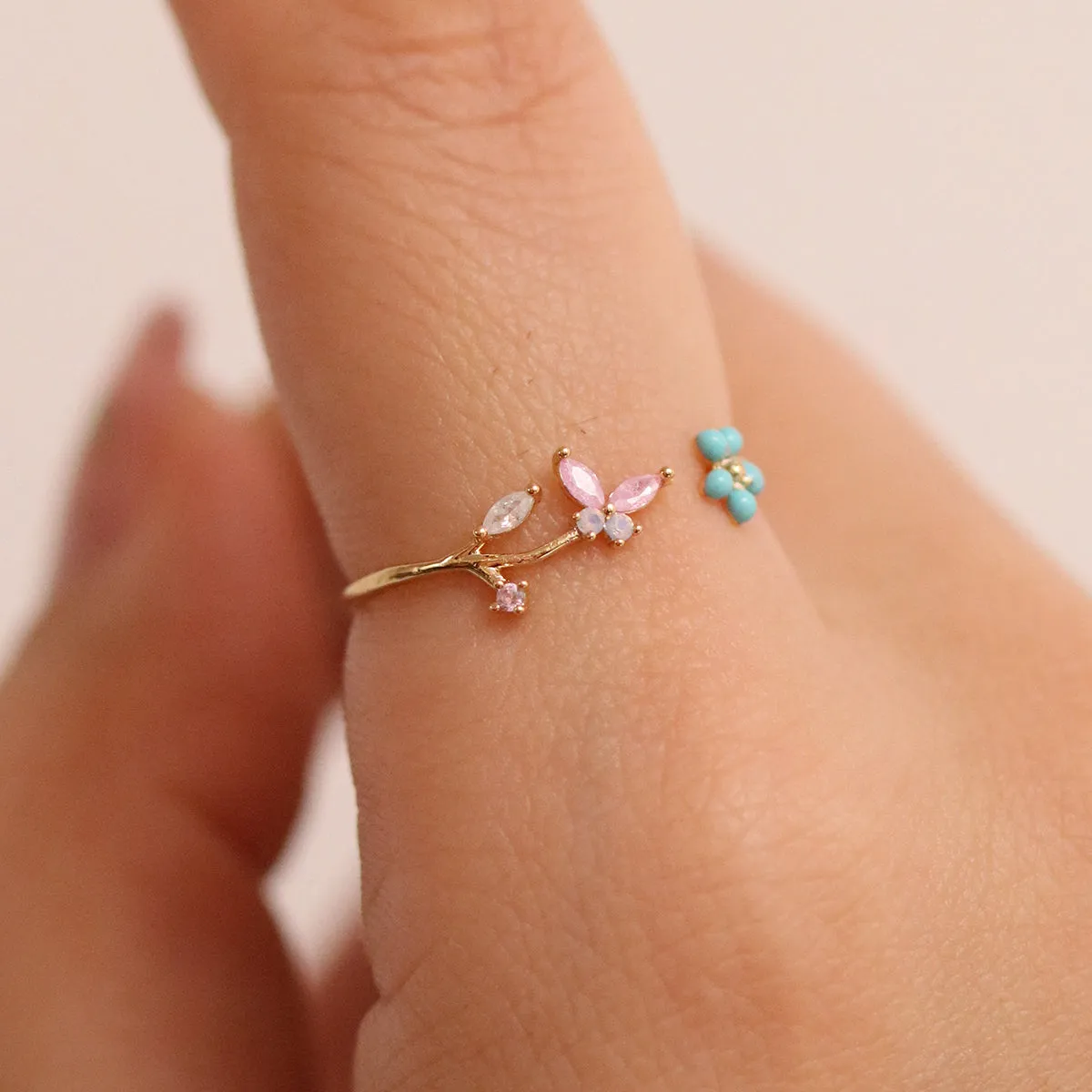 Turquoise Blossom Butterfly Ring sold by NABI LONDON product image thumbnail 2