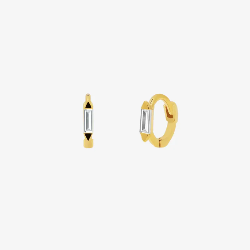 Square cubic huggie earring sold by NABI LONDON