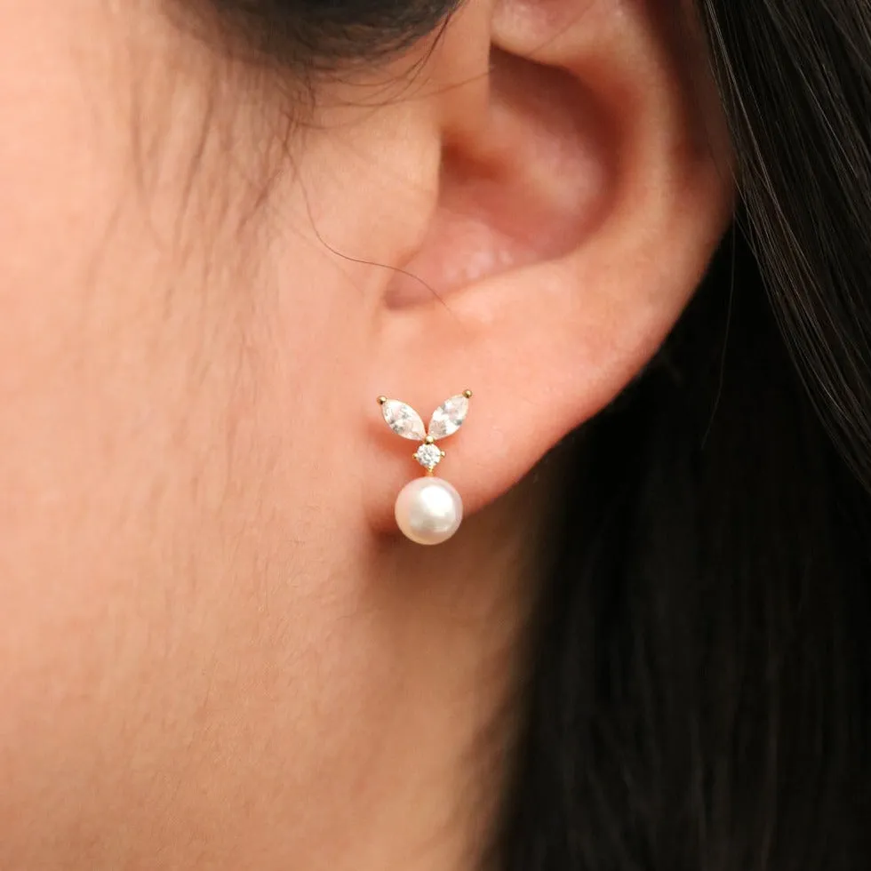 Cubic Leaf Pearl Drop Earrings sold by NABI LONDON product image thumbnail 2