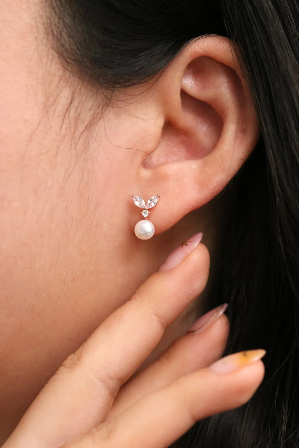 Cubic Leaf Pearl Drop Earrings sold by NABI LONDON product image thumbnail 4